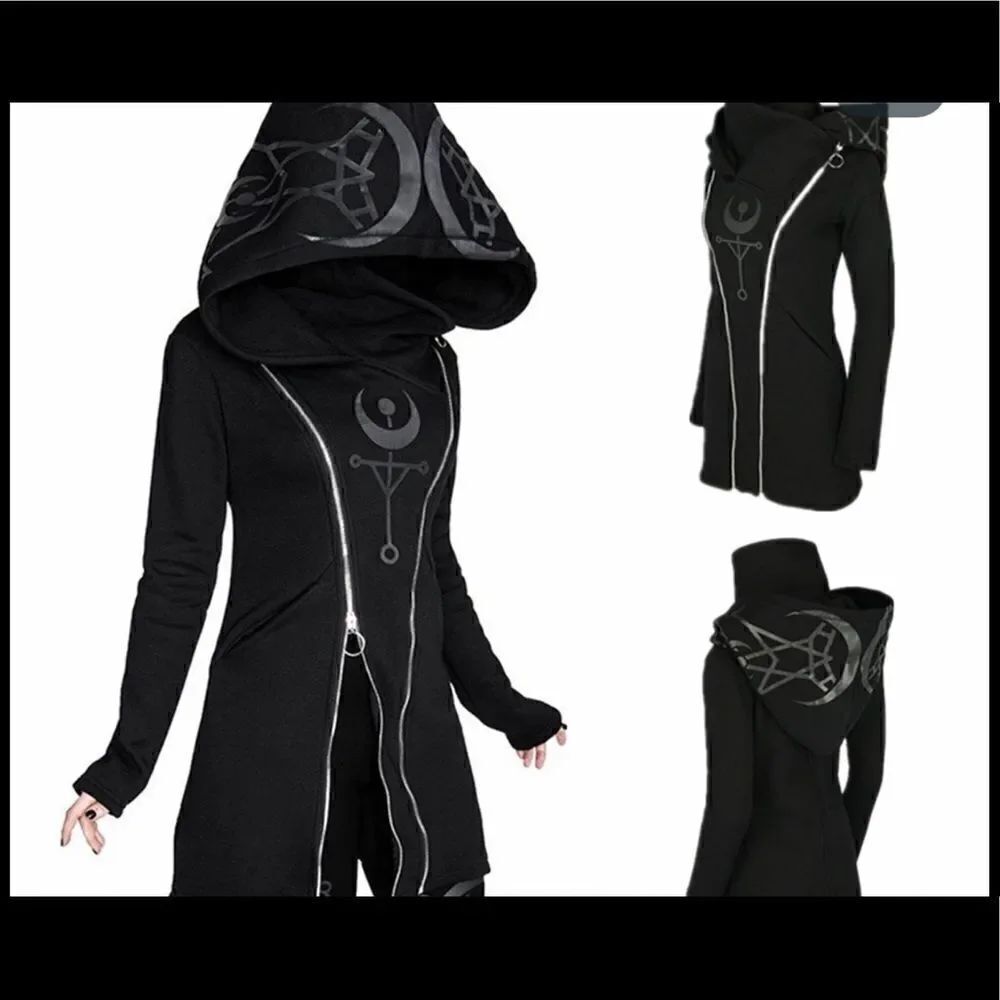 Gothic Hoodie Jacket with pockets and double zippers.